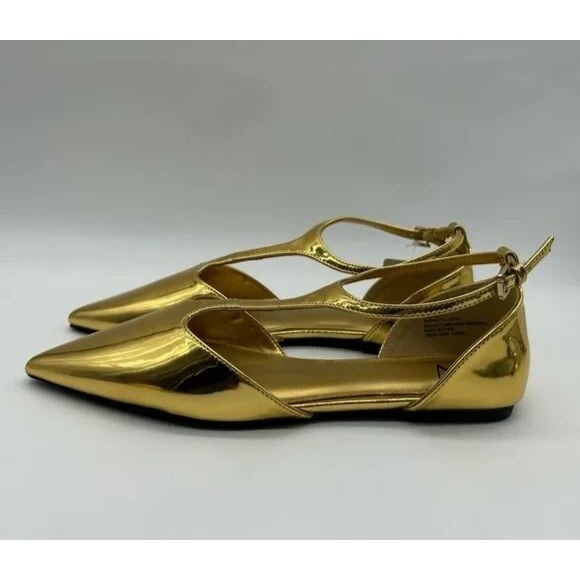 Worthington Kendie Gold Metallic Flats Women’s Size 8.5 Pointed Toe Ankle Strap - Picture 1 of 10